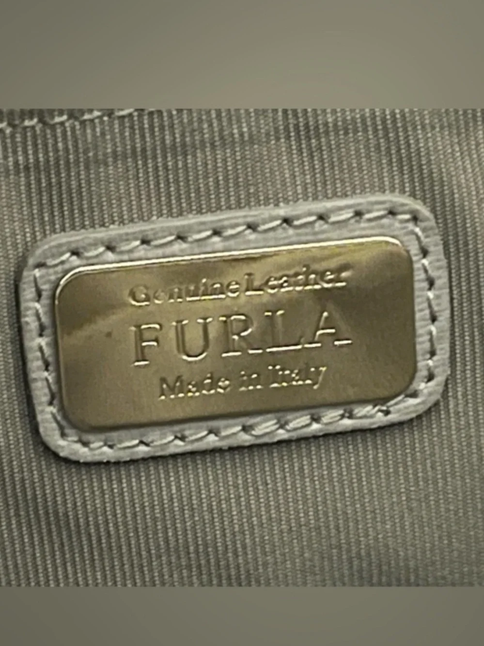 Furla Pearl Gray Italian Saffiano Leather Tote Purse Bag with Charm EUC